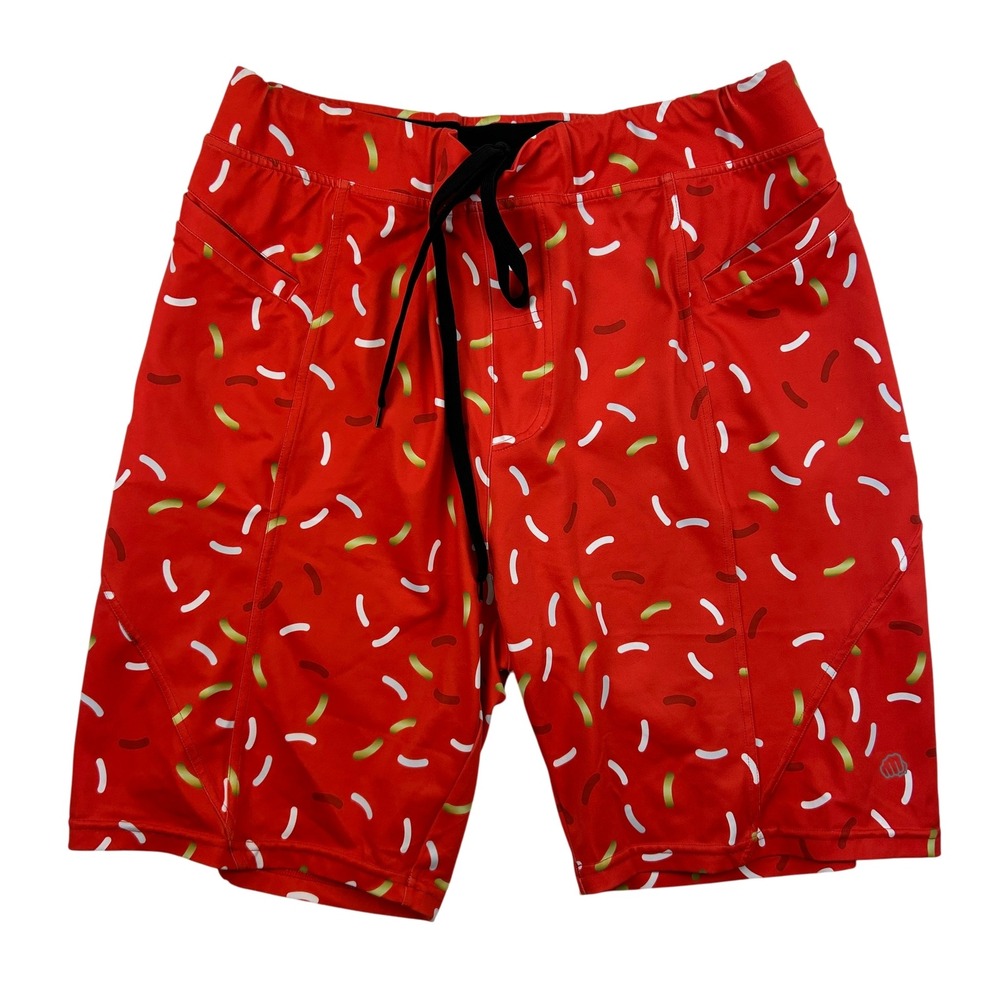 Feed Me Fight Me Shorts Mens‎ 2XL Red Sprinkle Print Drawstring Pocket Gym